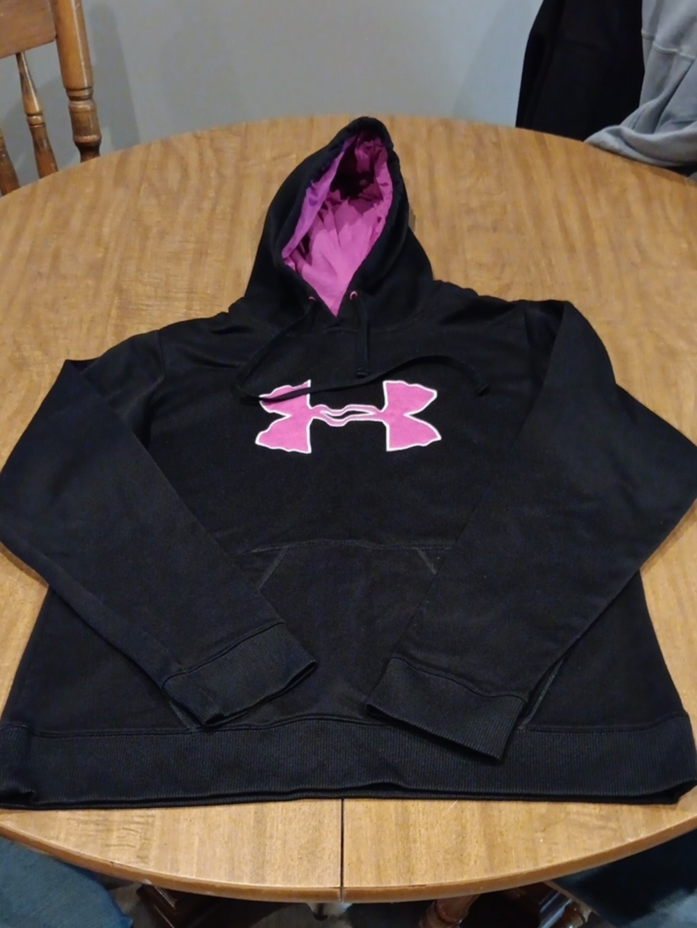Under Armour Black Hoodie with Pink Logo and Pink Lined Hood